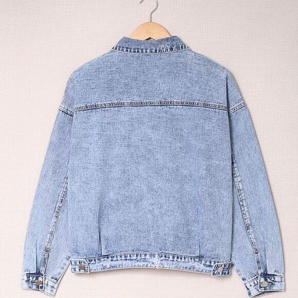 Buttoned Denim Jacket with Pockets - Picture 7 of 15